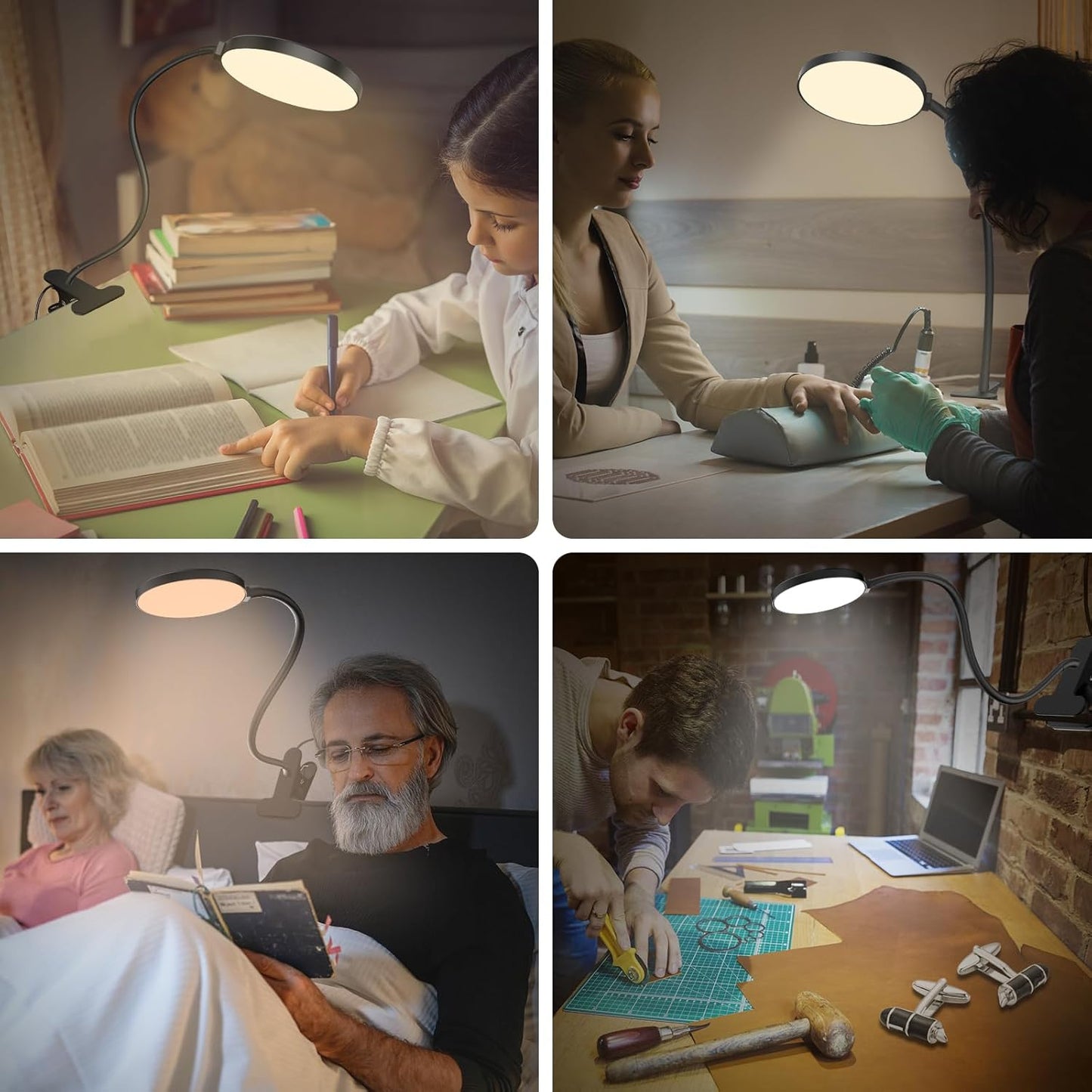 Glocusent Gooseneck Clip Desk Lamp for Students – Eye-Caring 61 LED Reading Light with 5 Brightness Levels for Homework