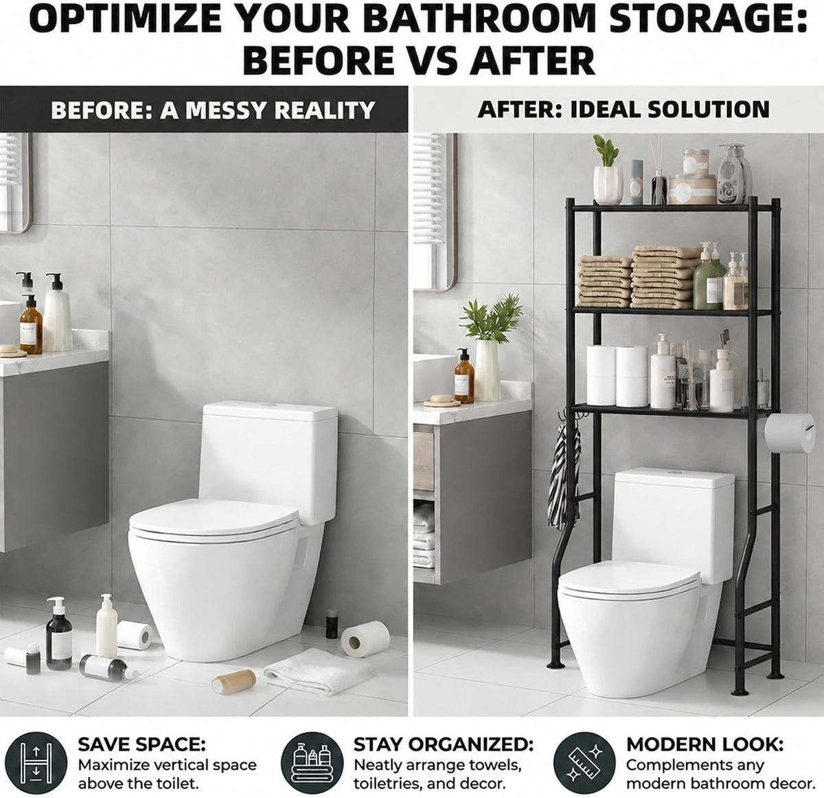GloTika Over Toilet Organizer – Secure No-Drill Bathroom Storage for Kids and Pet-Friendly Spaces