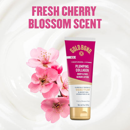 Gold Bond Collagen Peptide Body and Face Lotion – Mother's Day Gift Idea with 72-Hour Hydration and Cherry Blossom Scent, 4.3 oz