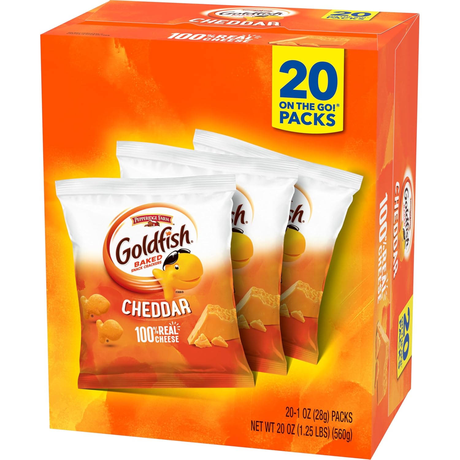 Goldfish Cheddar Cheese Crackers – Adult Desk Lunch Side for Sandwich Pairing, 20 Individual Packs