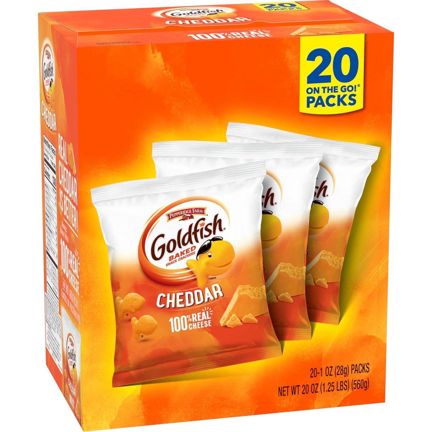 Goldfish Cheddar Cheese Crackers – Adult Desk Lunch Side for Sandwich Pairing, 20 Individual Packs