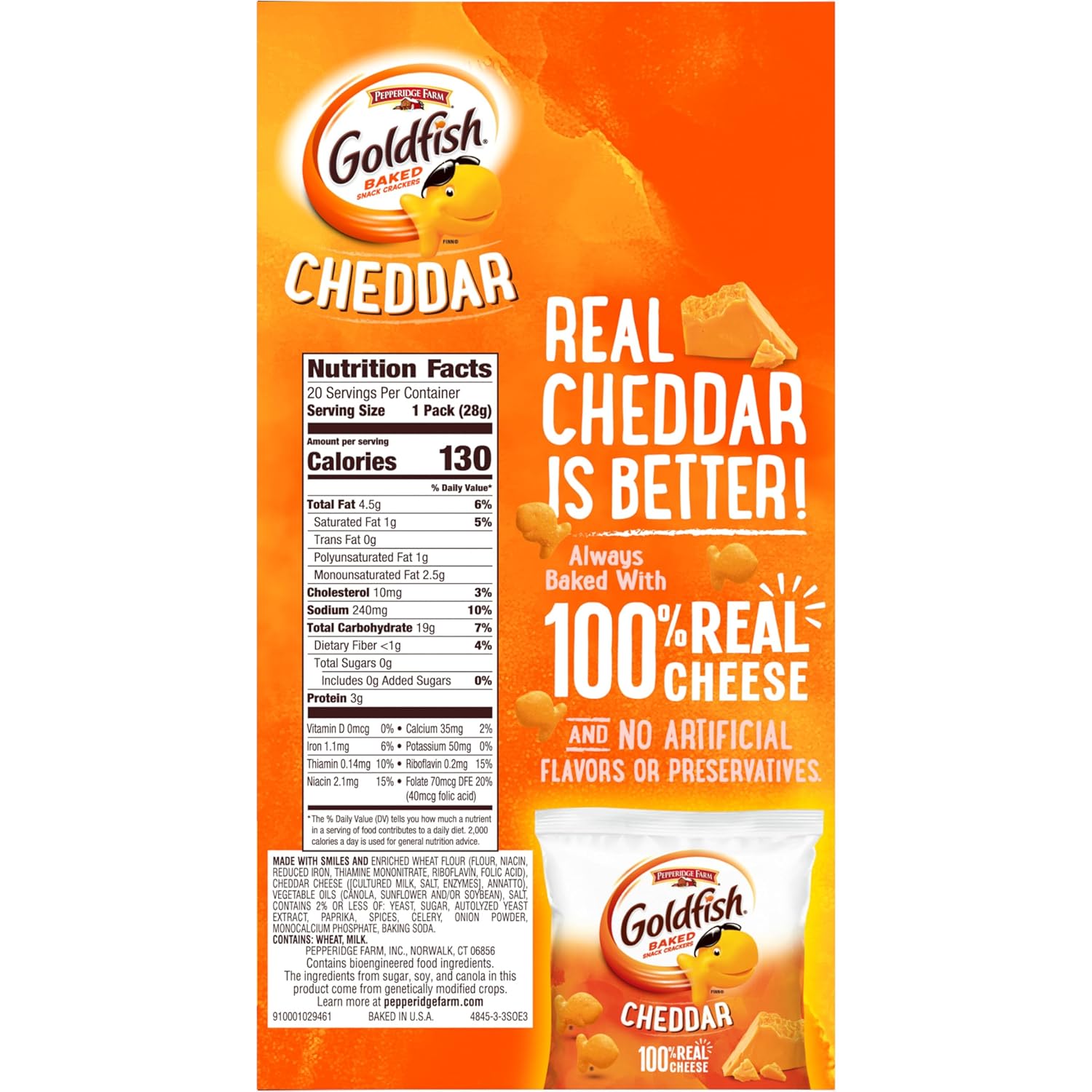 Goldfish Cheddar Cheese Crackers – Adult Desk Lunch Side for Sandwich Pairing, 20 Individual Packs