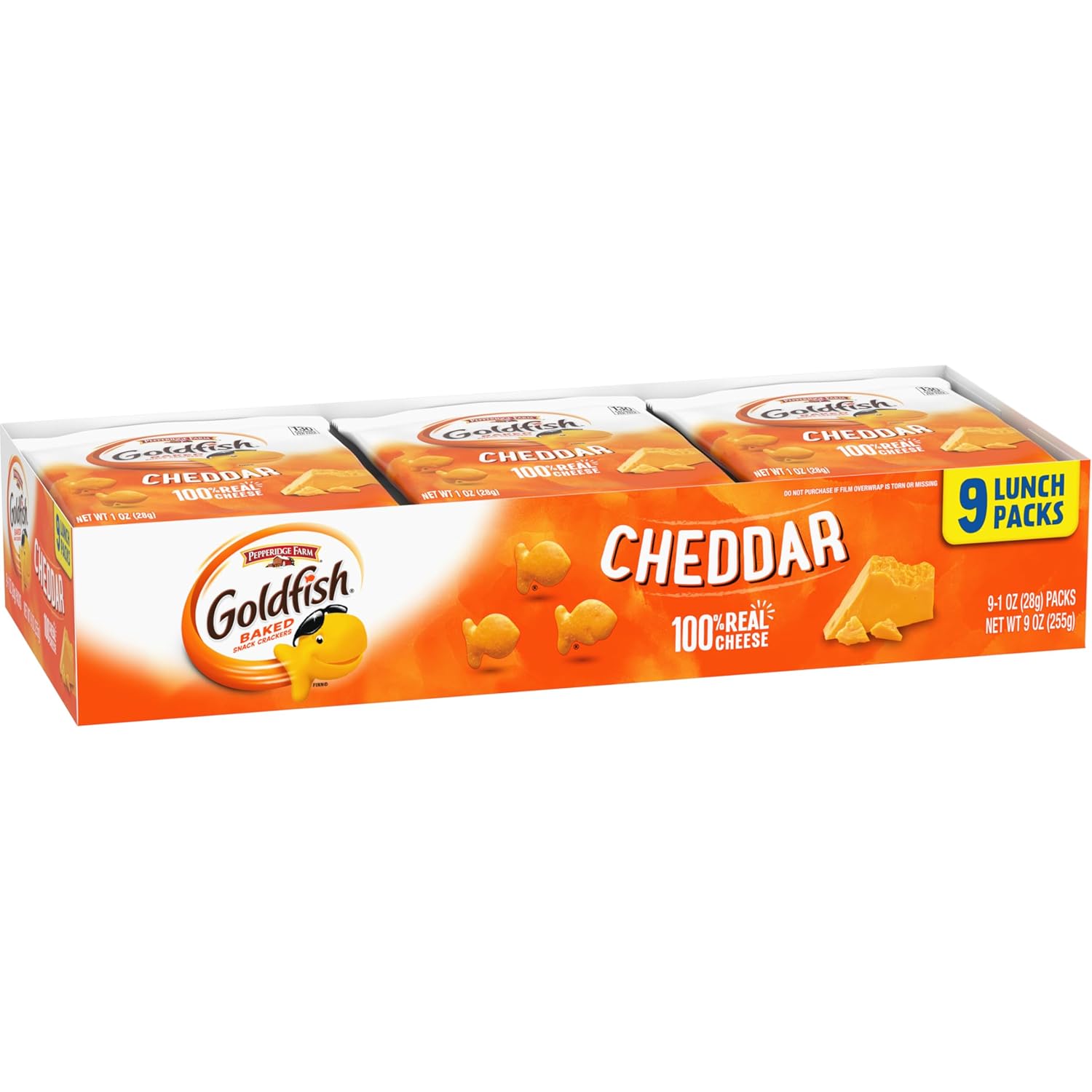 Goldfish Cheddar Cheese Crackers – Streamlined Lunchbox Side, 100% Real Cheese Baked Crackers, 9 Count