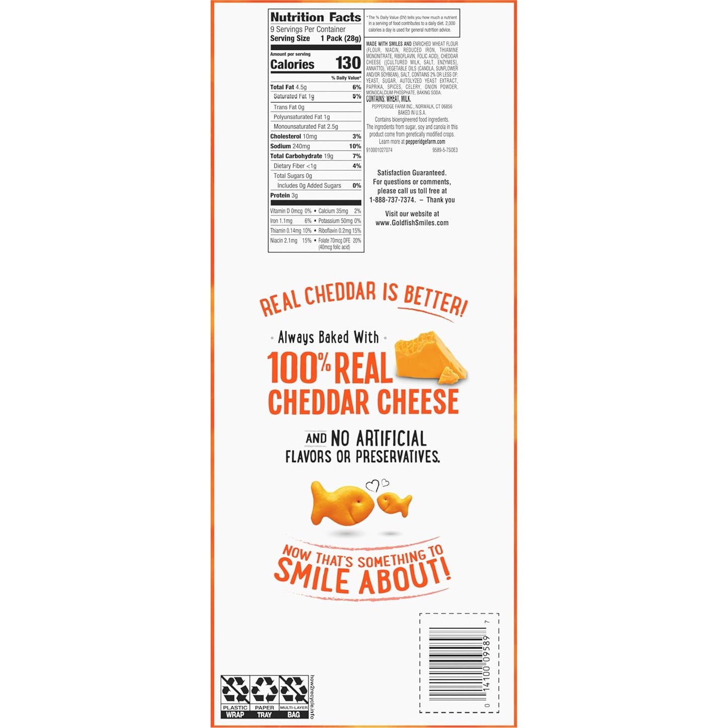 Goldfish Cheddar Cheese Crackers – Streamlined Lunchbox Side, 100% Real Cheese Baked Crackers, 9 Count