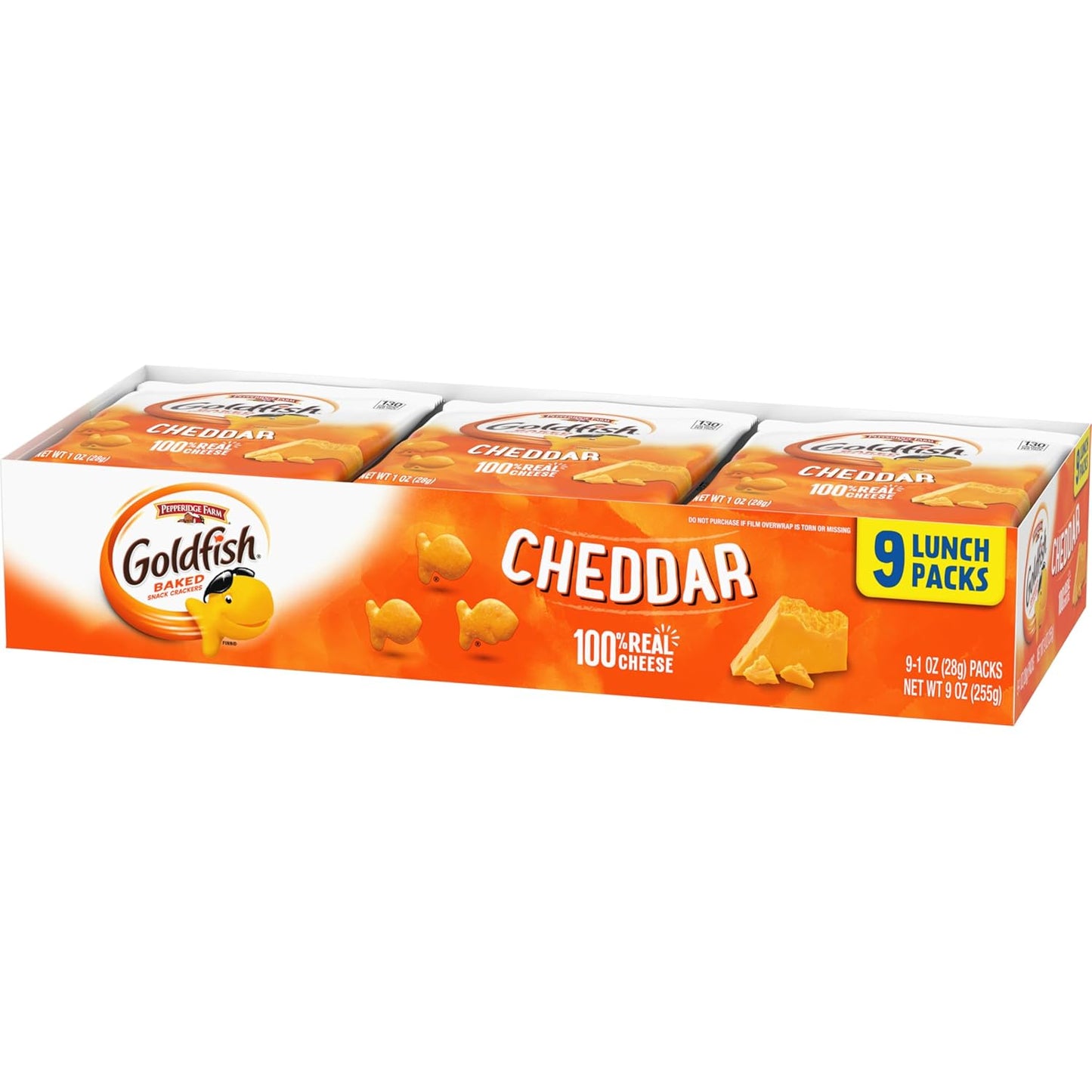 Goldfish Cheddar Cheese Crackers – Streamlined Lunchbox Side, 100% Real Cheese Baked Crackers, 9 Count
