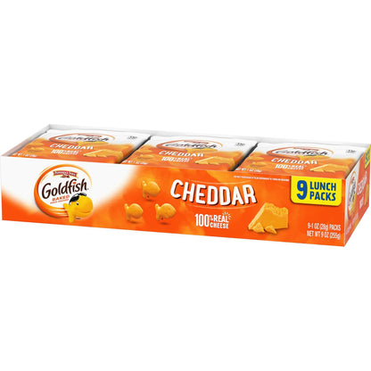 Goldfish Cheddar Cheese Crackers – Streamlined Lunchbox Side, 100% Real Cheese Baked Crackers, 9 Count