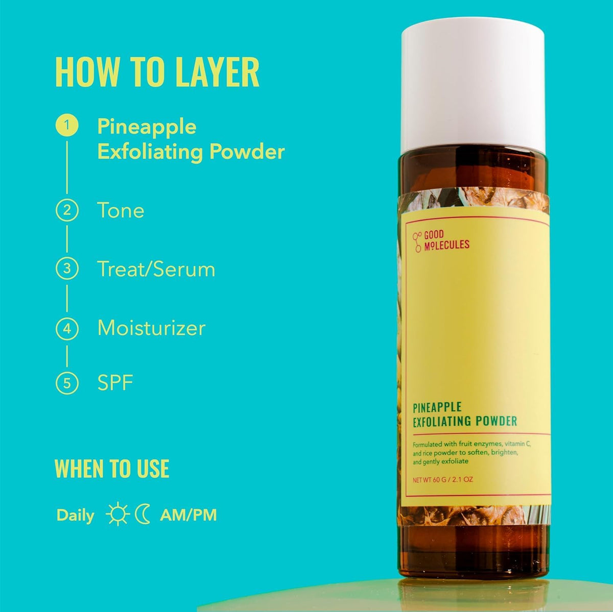 Good Molecules Pineapple Exfoliating Powder - Relaxing At-Home Spa Night Essential for Bedroom Self-Care, Vegan Face Scrub