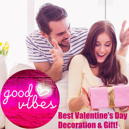 Good Vibes Neon Sign – Cozy Ambient Lighting for Apartment Walls, Pink Heart Neon Decor for Home