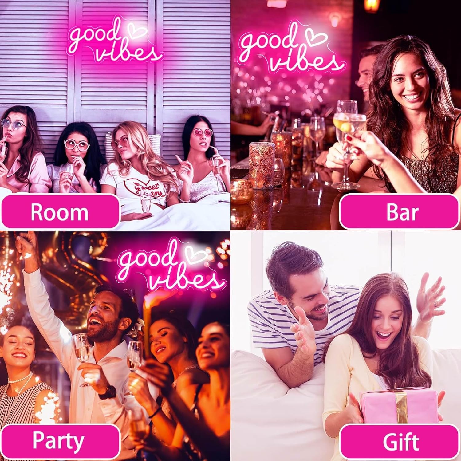 Good Vibes Neon Sign – Cozy Ambient Lighting for Apartment Walls, Pink Heart Neon Decor for Home