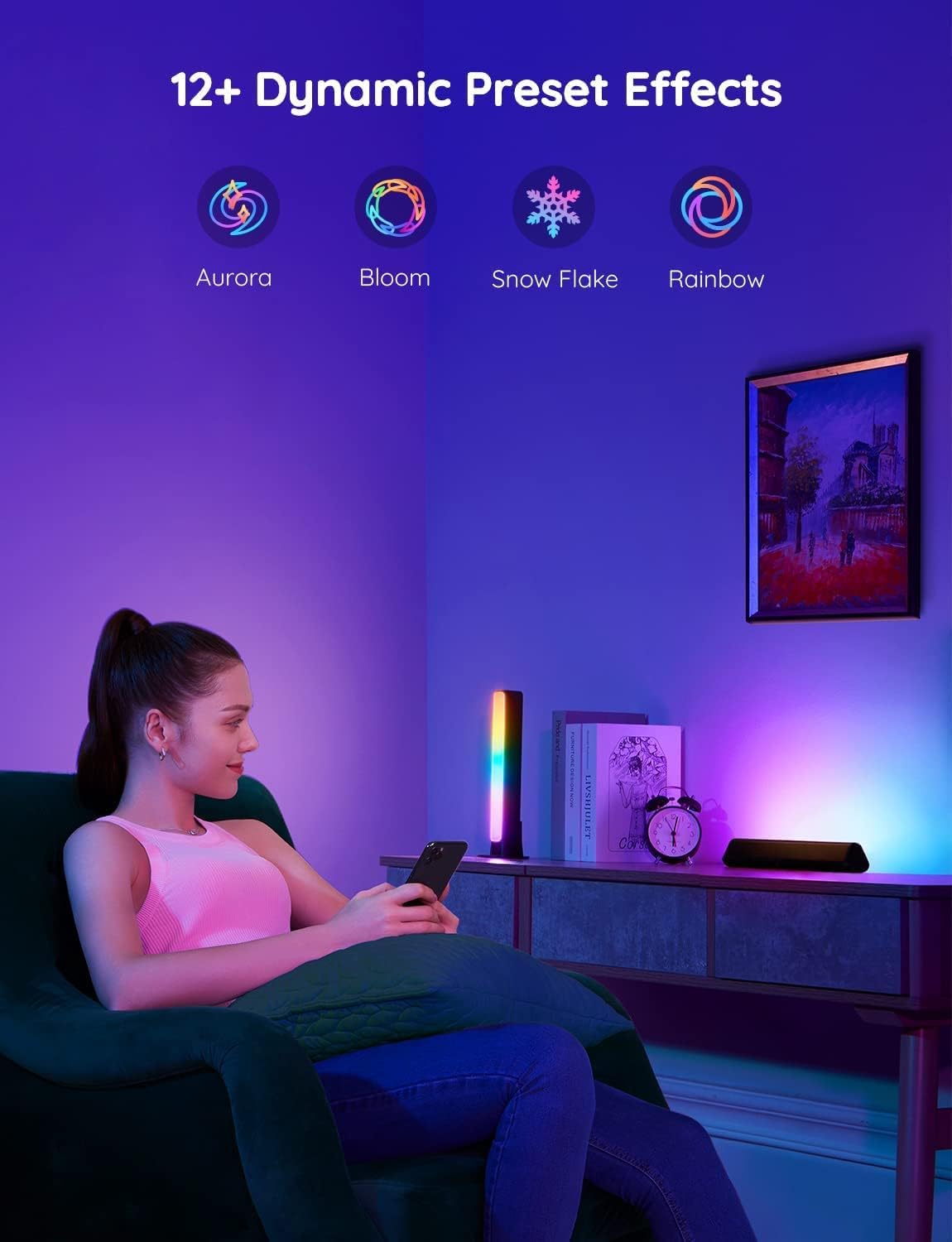 Govee RGBICWW Accent Light Bars for Apartment and Dorm, Renter-Friendly Wall Mounts for Cozy Atmosphere Without Drilling