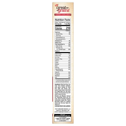 Great Grains Cranberry Almond Crunch Cereal – Fiber-Rich Fortified Cereal for Mindful Eating Mornings, 14 oz Box