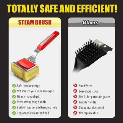 GRILLART SteamWizards Grill Brush Bristle Free – Eliminate Bristle Contamination Risk While Cleaning a Still-Hot Outdoor Grill