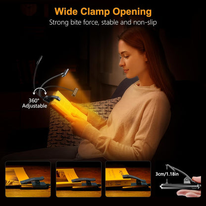 Gritin Lightweight LED Reading Light for Students and Kids – Cool Touch Clip Lamp for Shared Bedrooms and Dorm Beds