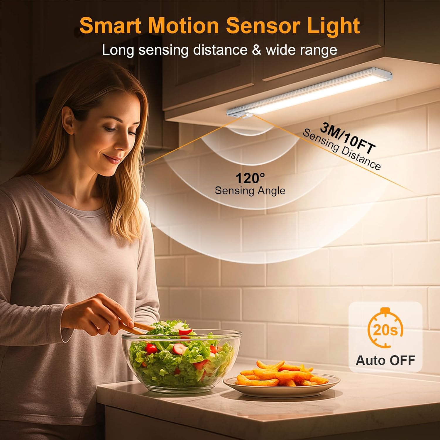 Gritin Rechargeable Closet Light - 120 Degree Auto Sensor for Safe Bedside Navigation After Dark