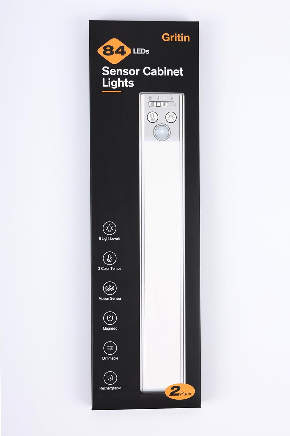 Gritin Rechargeable Closet Light - 120 Degree Auto Sensor for Safe Bedside Navigation After Dark