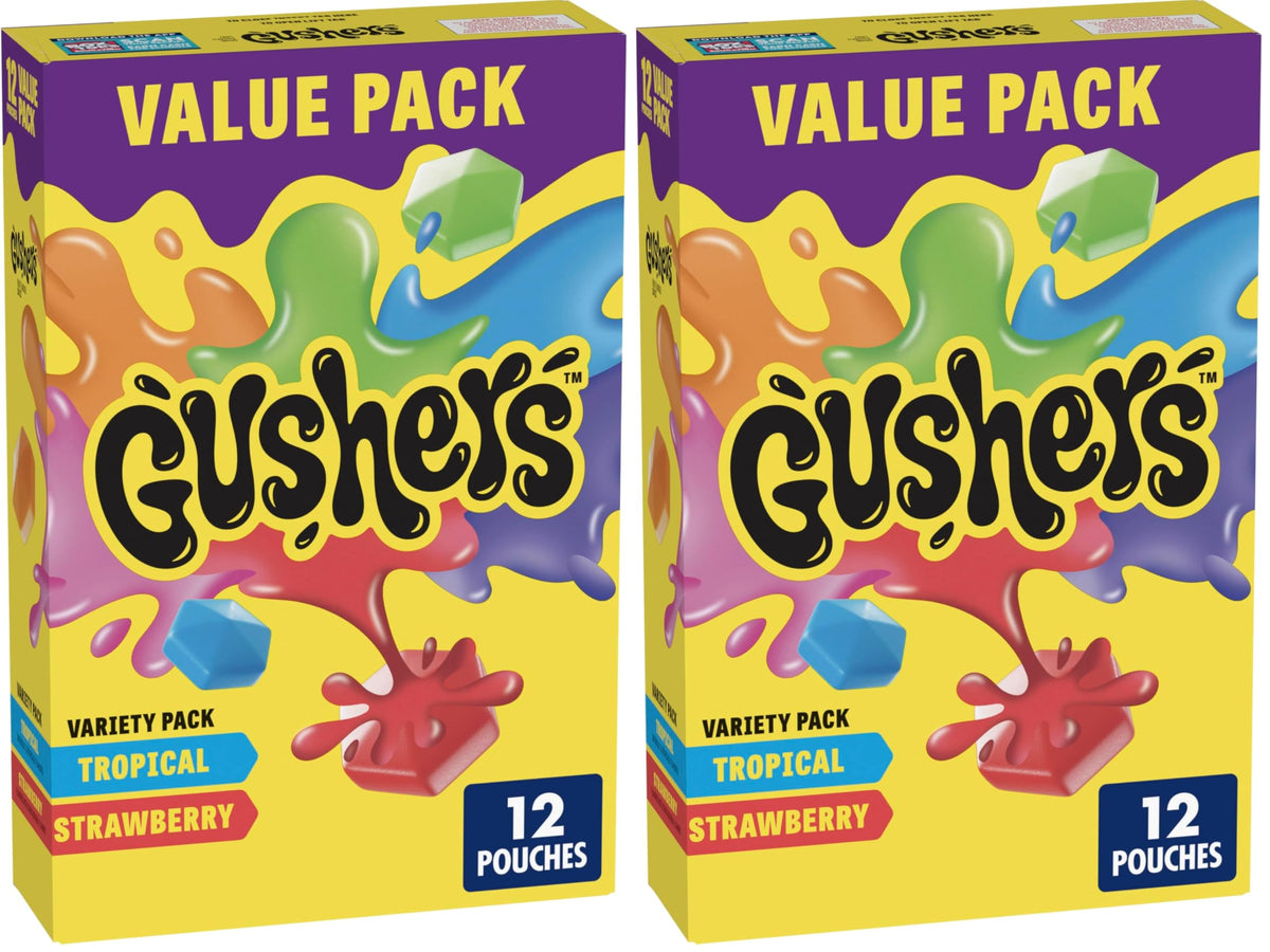 Gushers Fruit Flavored Snacks, Strawberry Splash and Tropical, 12 ct (Pack of 2)