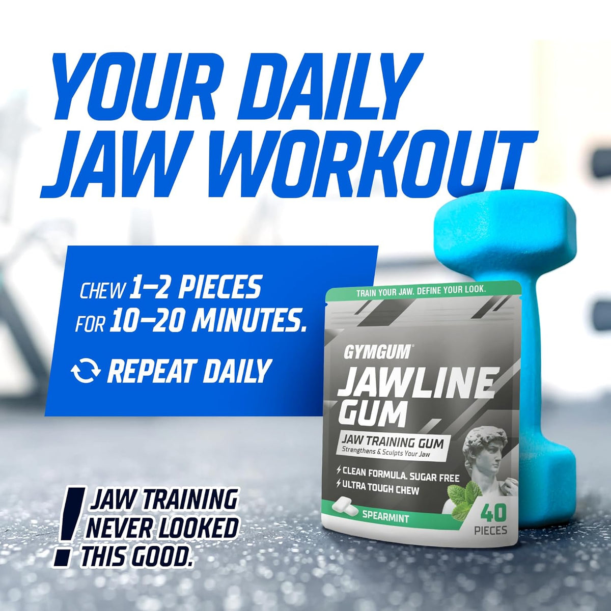 GYMGUM Jawline Gum Ultra Hard Chewing Gum | Study Room Concentration Booster for Long Pomodoro Sessions