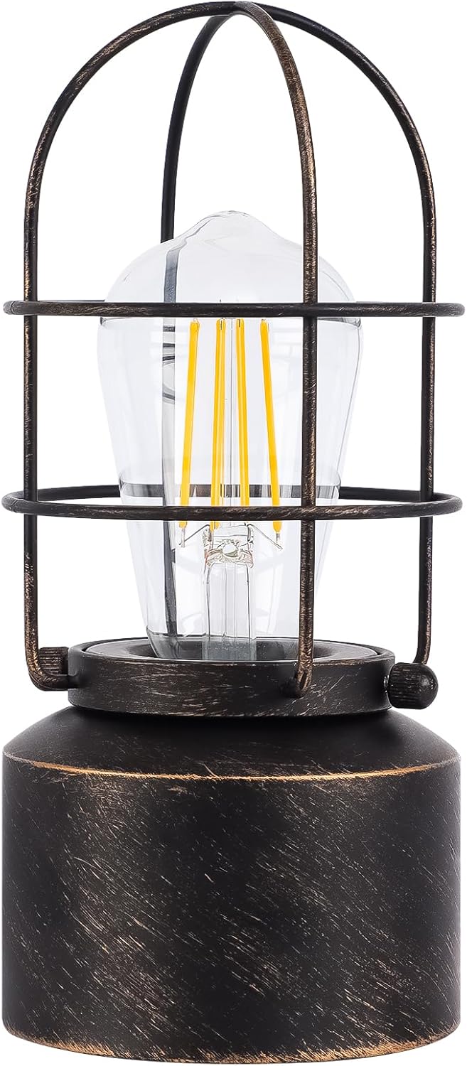 Haian Support Family Friendly Nightstand Lamp - Flameless LED Reading Light with Wrought Iron Shade and 2700K Warm Bulb Included