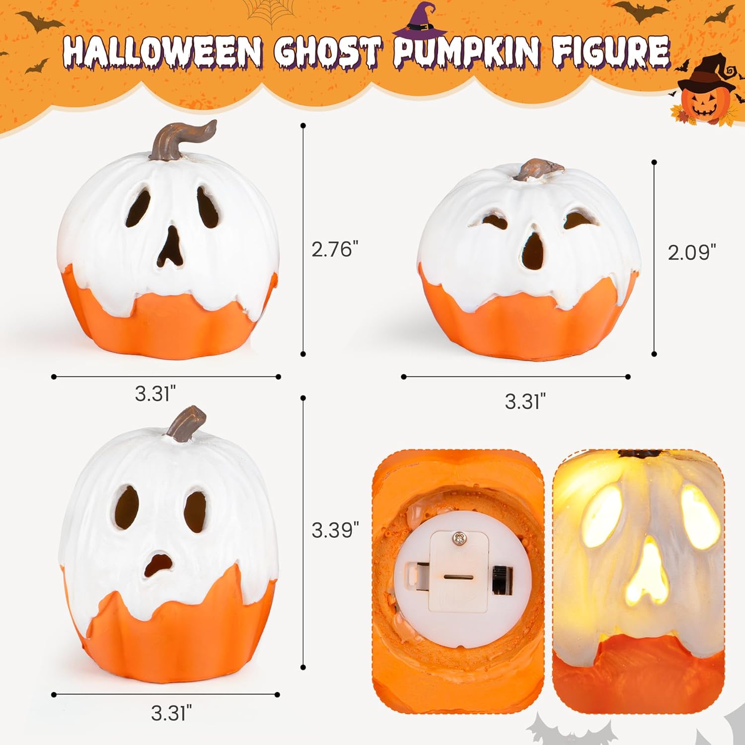 Halloween Decorations Light Up Ghost Pumpkin Set of 3 – Ready-to-Give Birthday Gift for Moms Obsessed with Halloween Decor