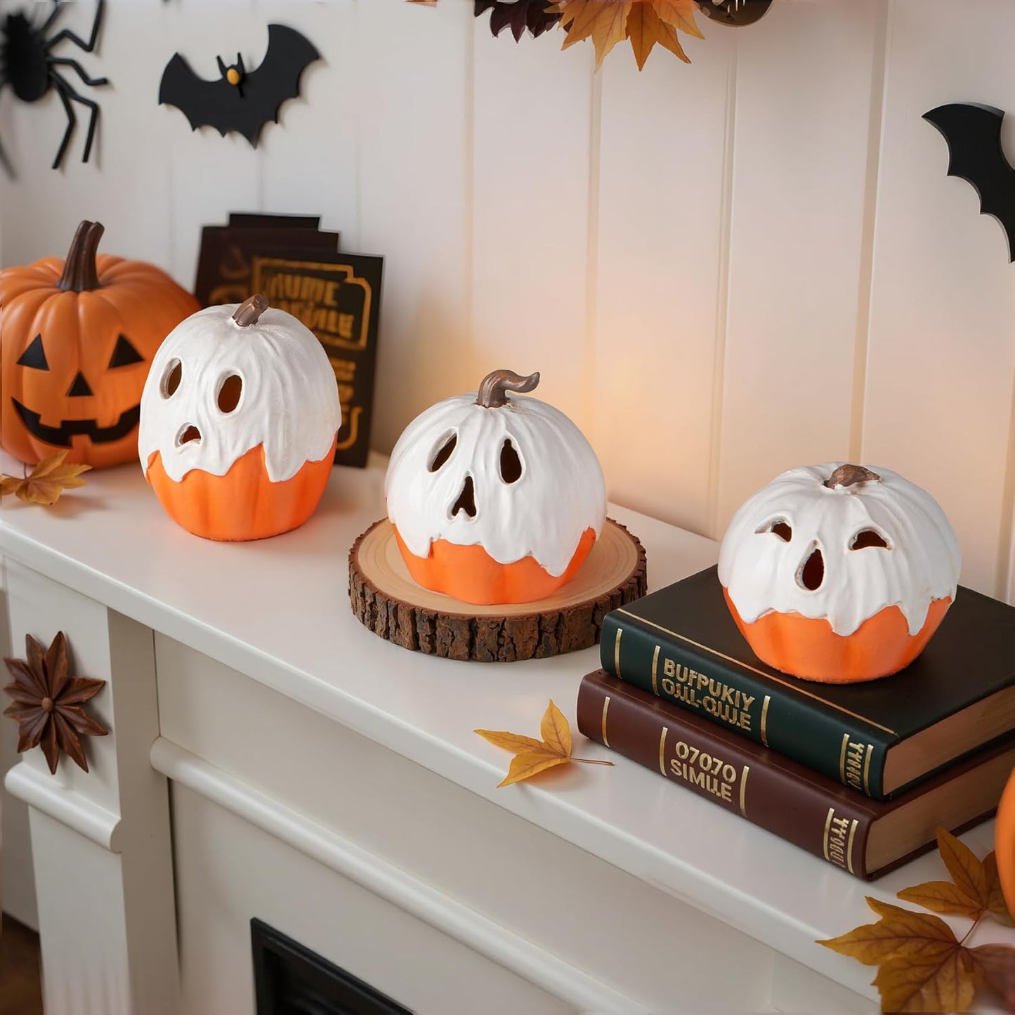 Halloween Decorations Light Up Ghost Pumpkin Set of 3 – Ready-to-Give Birthday Gift for Moms Obsessed with Halloween Decor
