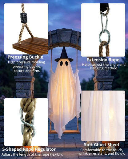 Halloween Haunt Co. Tulle Ghost Hanging – No Flame, No Wax Kids' Halloween Decoration for Driveway and Entryway