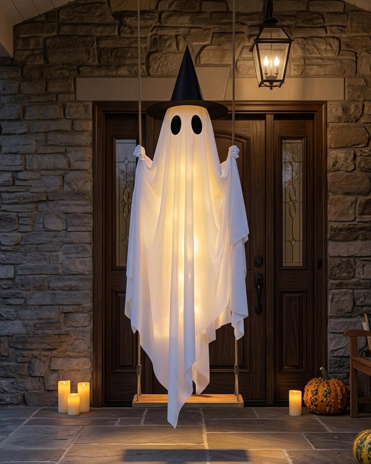 Halloween Haunt Co. Tulle Ghost Hanging – No Flame, No Wax Kids' Halloween Decoration for Driveway and Entryway