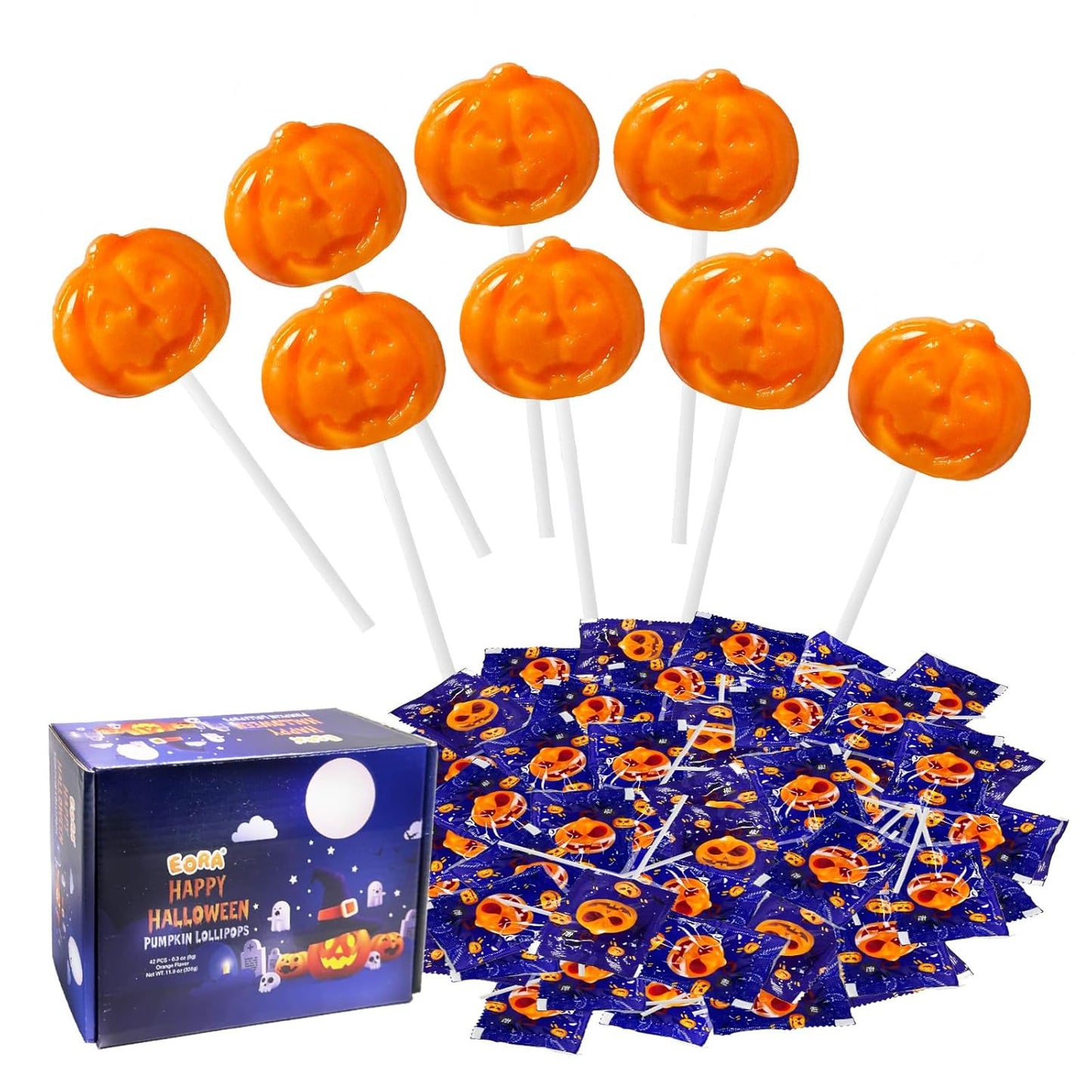 Halloween Party Host Gift with Assorted Pumpkin Ghost Bat Cat Suckers, 32 Count Decorative Candy Box for Office Party and Housewarming Celebration