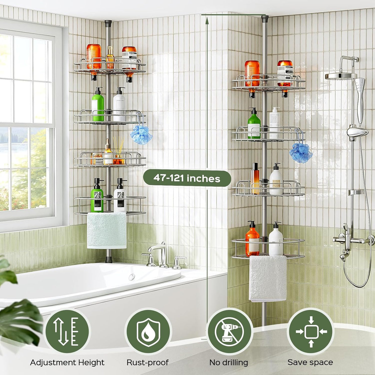 HAMITOR 4-Tier Rustproof Shower Caddy – Holiday Gift Idea for Apartment Renters and Small-Space Dwellers