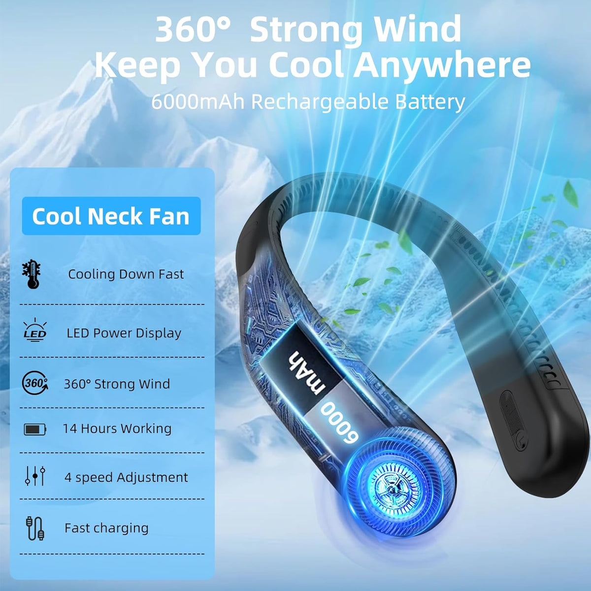 Hands-Free Neck Fan – Post-Workout Cooling Companion, 360° Airflow for Exercise Recovery and Overheating Relief