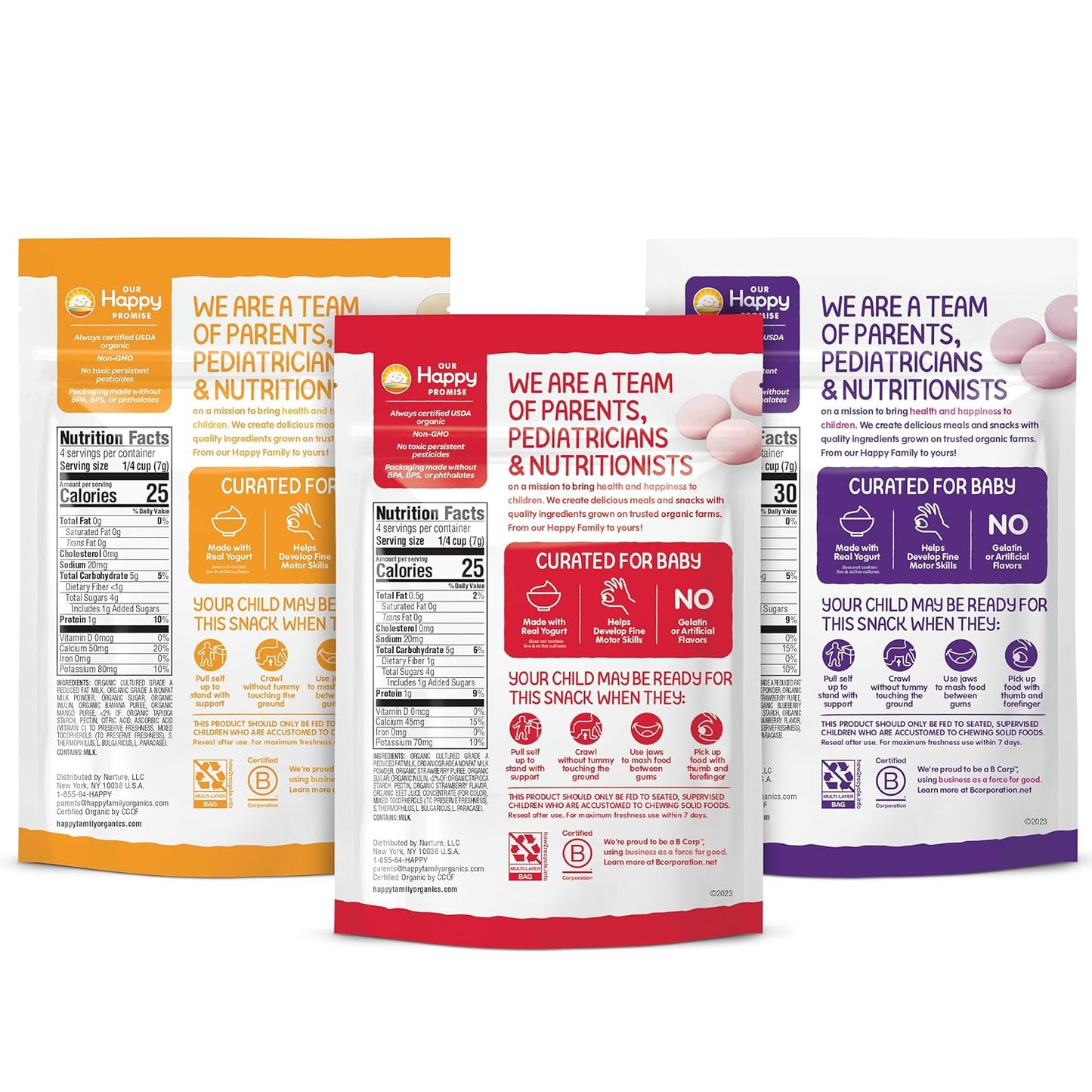 Happy Baby Organics Yogis Freeze-Dried Snack – No Added Sugar Yogurt Bites for Healthy-Lifestyle Families, 1 oz Variety