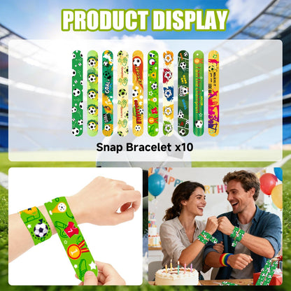 Happyhapi Soccer Home Party Supplies – 60 Design-Coordinated Favors with Slap Bracelets and Goodie Bags for a Polished Party Look