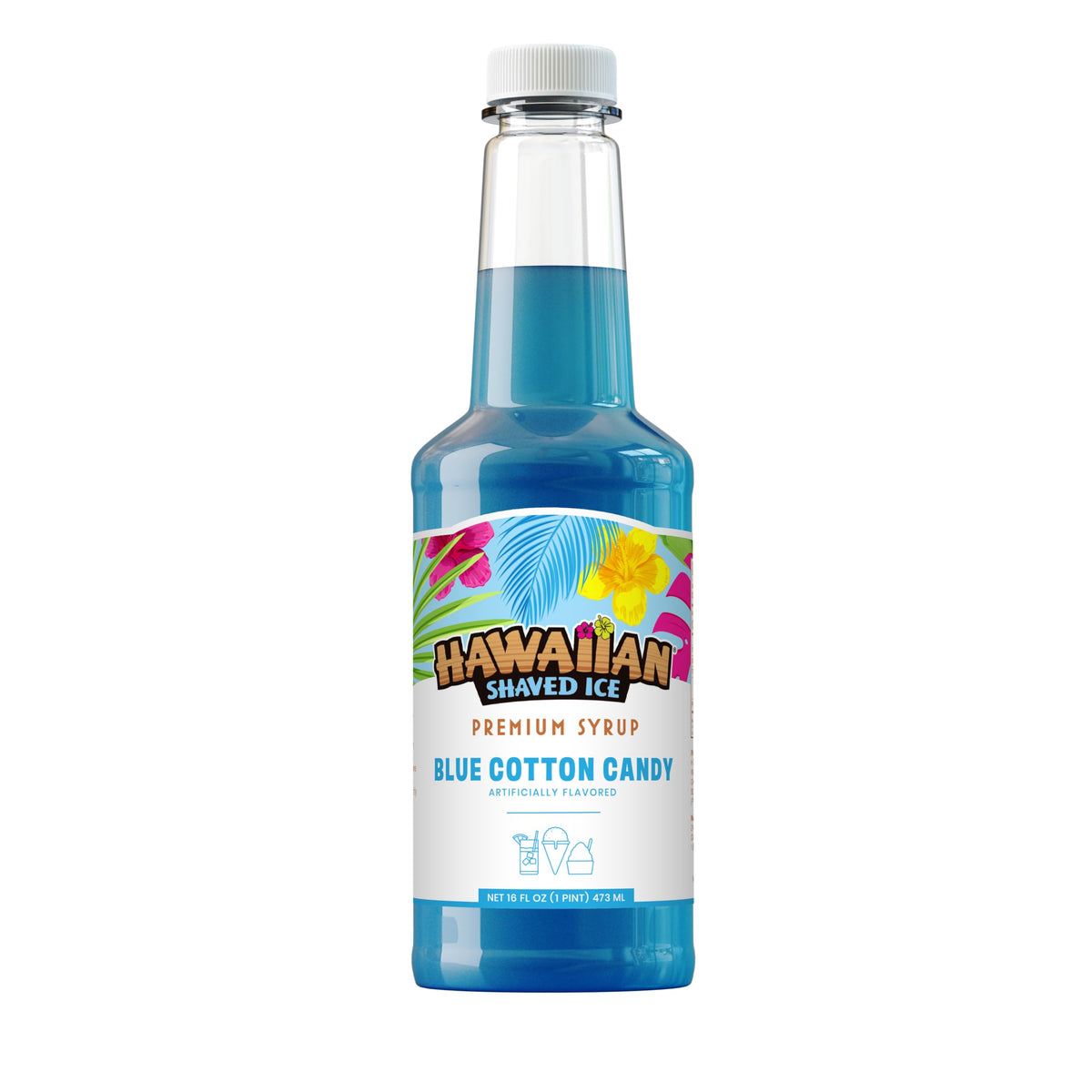 Hawaiian Shaved Ice Blue Cotton Candy Syrup - Nut Soy Dairy Free - Flavor Fluffy &amp;amp; Crunchy Snow Cones - Shelf Stable - Makes 8 Servings - 16 ounces