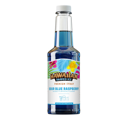 Hawaiian Shaved Ice Sour Blue Raspberry Syrup - Nut Soy Dairy Free - Flavor Fluffy &amp;amp; Crunchy Snow Cones - Shelf Stable - Makes 8 Servings - 16 ounces