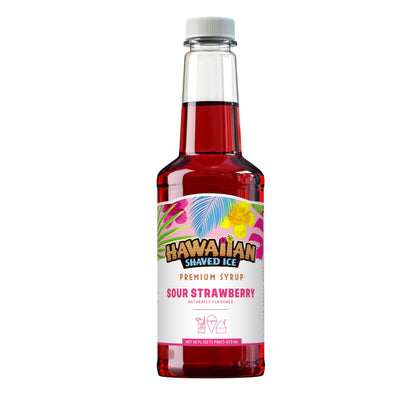 Hawaiian Shaved Ice Sour Strawberry Syrup - Nut Soy Dairy Free - Flavor Fluffy &amp;amp; Crunchy Snow Cones - Shelf Stable - Makes 8 Servings - 16 ounces