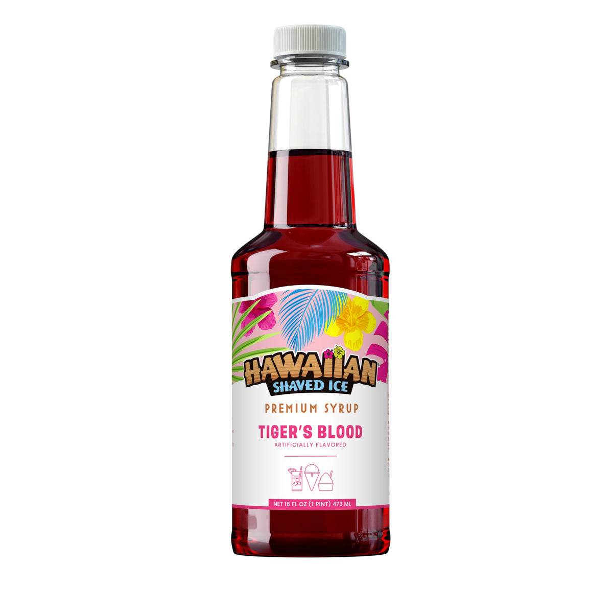 Hawaiian Shaved Ice Syrup Pint, Tiger&amp;#39;s Blood Flavor, Great For Slushies, Italian Soda, Popsicles, No Refrigeration Needed, Contains No Nuts, Soy, Wheat, Dairy, Starch, Flour, or Egg Products
