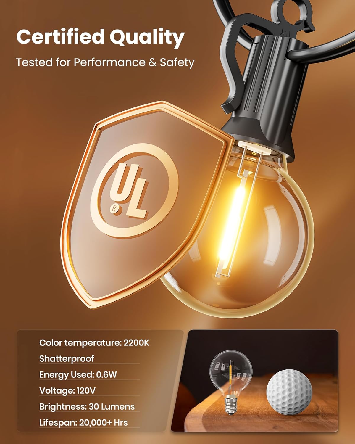 heavy-duty cold-crack resistant cord with 18-inch lead wire and 24-inch bulb spacing