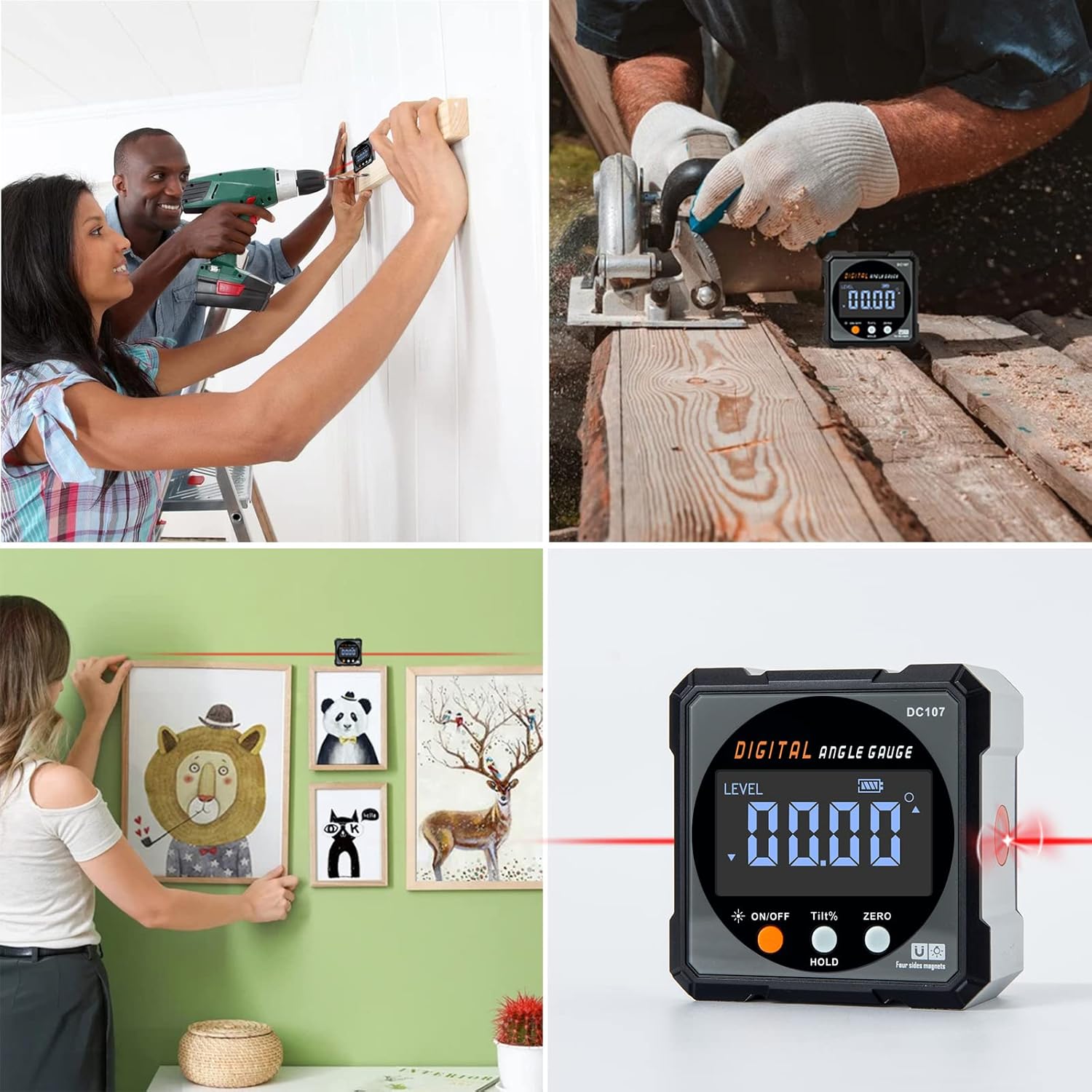HERRMILL Digital Angle Finder with Dual Laser - Job Site Measuring Companion for Contractors, IP67 Waterproof Magnetic Level Box