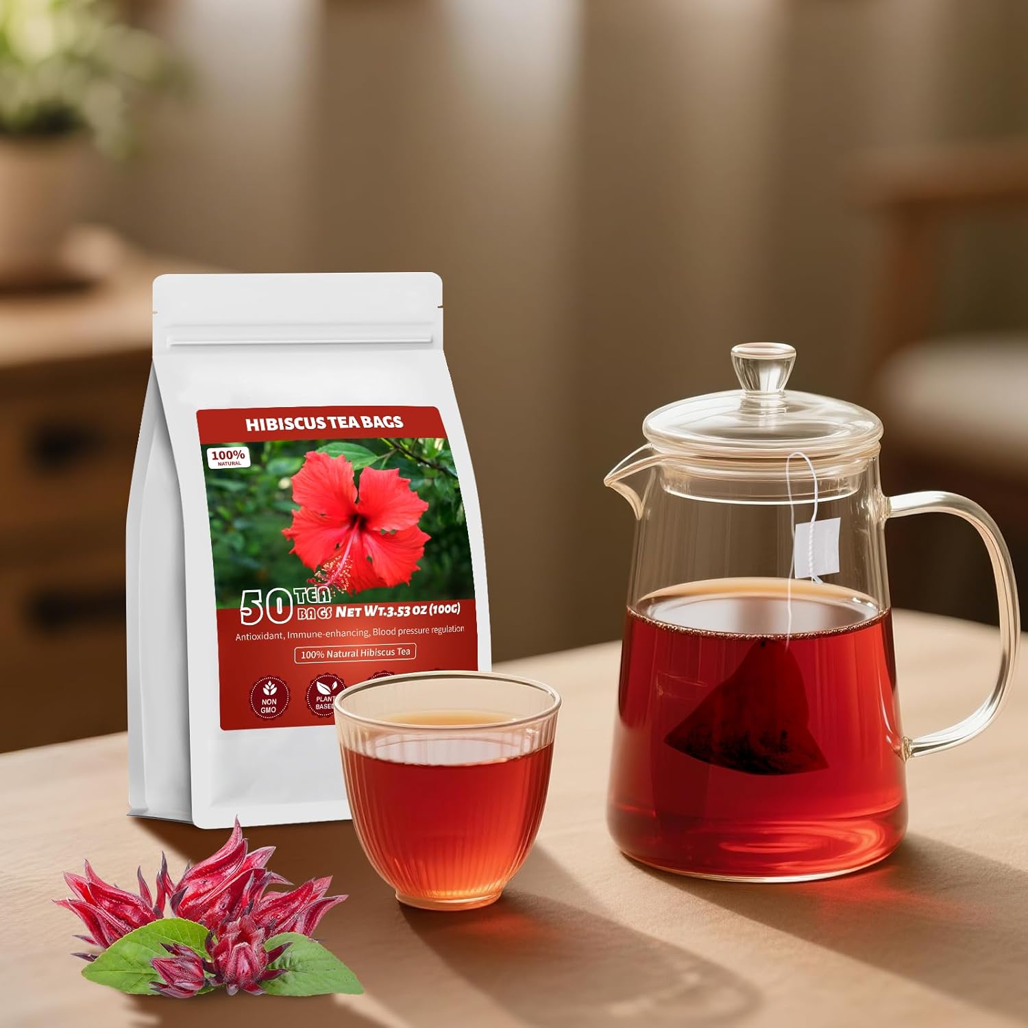 Hibiscus Tea Bags – Intentional Tea Corner Brew, Additive Free Floral Herbal Infusion