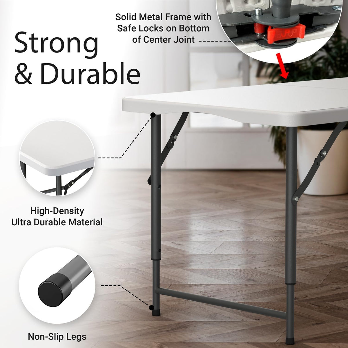 high-density plastic (hdpe) tabletop that is smooth, waterproof, and wipe-clean