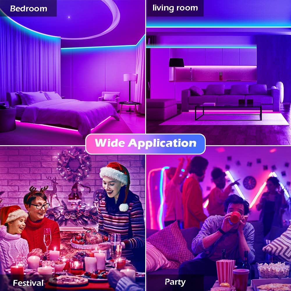 HiLighting 100FT Bluetooth LED Light Strips Plug In Power – No Battery, No Overheat, Family Safe Decorative Lighting for Living Room