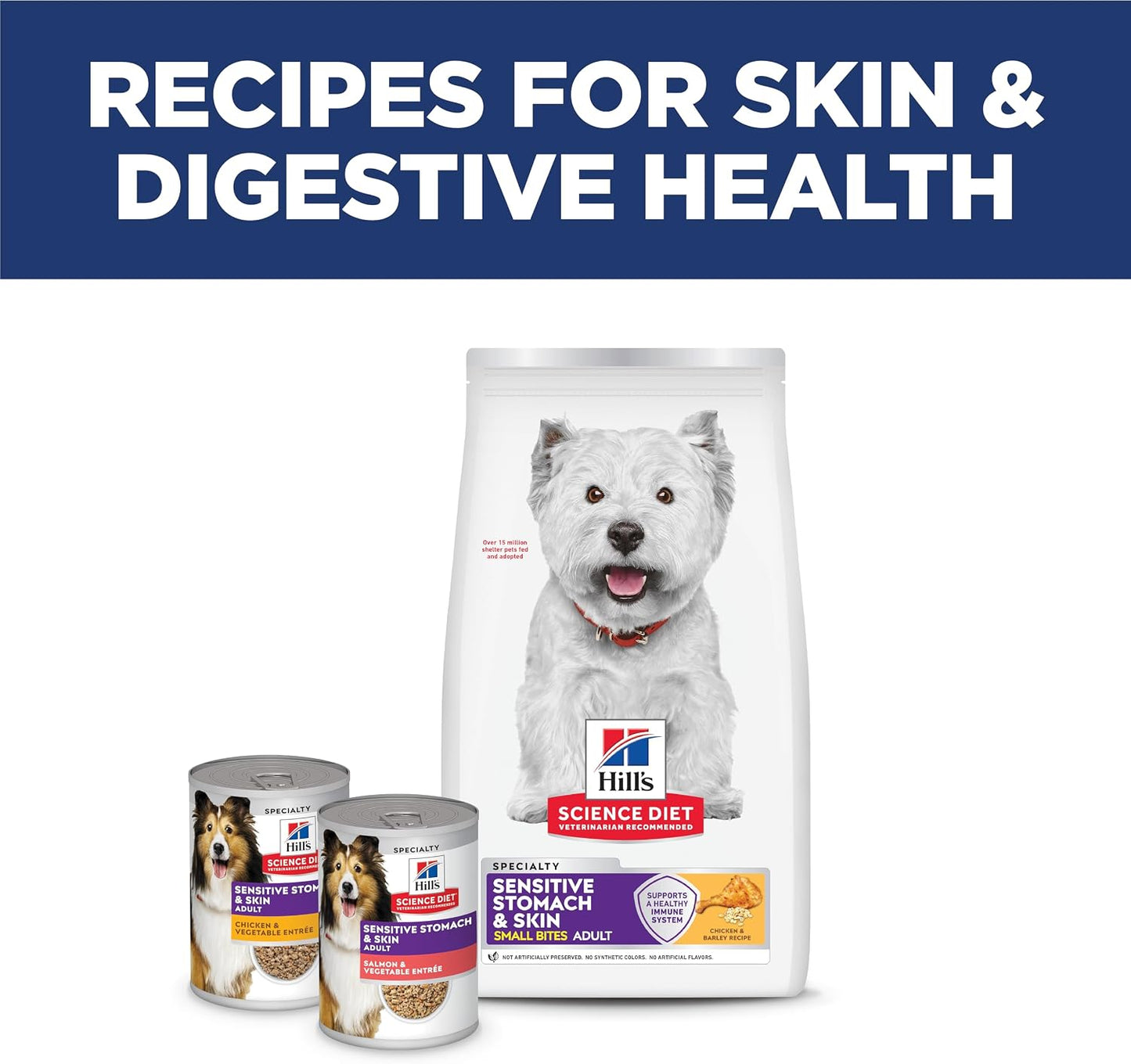 Hill's Science Diet Sensitive Skin & Stomach Adult Small Bites – Money-Back Satisfaction Guarantee for Sensitive Dogs, 4 lb Bag