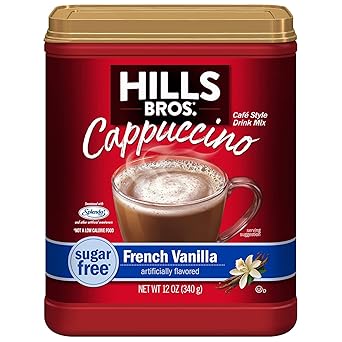 Hills Bros. Instant Cappuccino Mix Sugar Free French Vanilla – Premium-Tasting Mocha-Style Drink, Creamy Finish in Every Cup