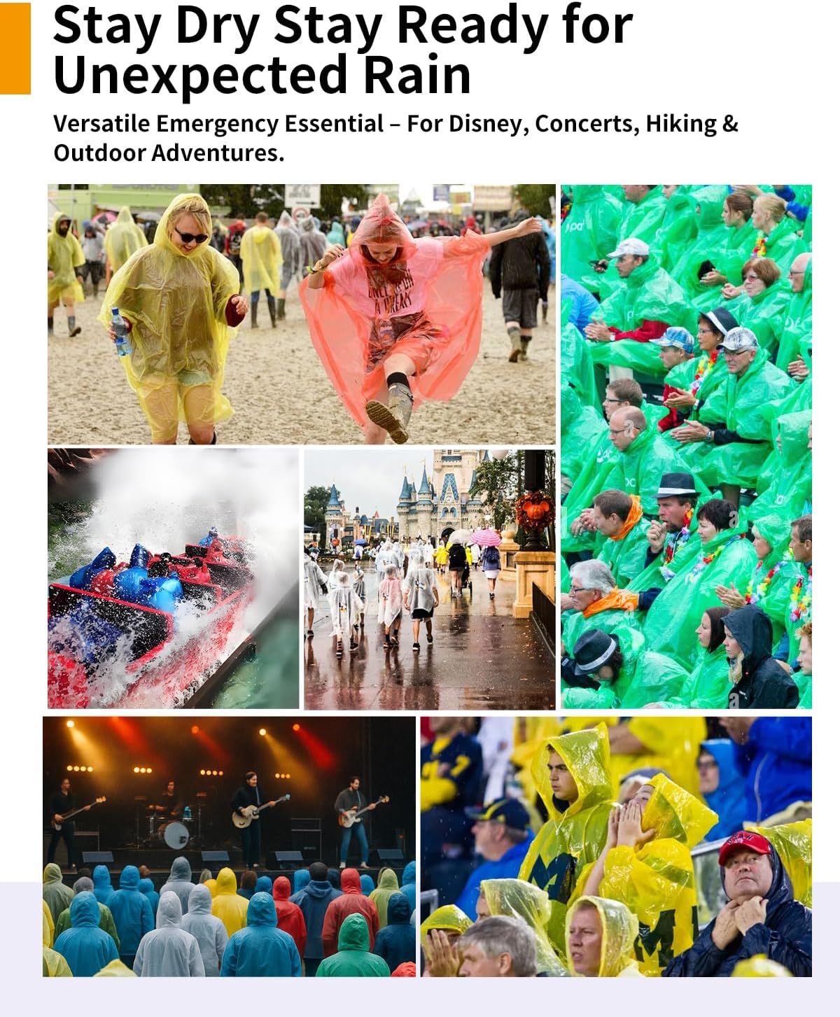 Hitituto Extra Long Rain Poncho - Group Rain Protection for Daycare Field Trips, Outdoor Classrooms, and Campfire Circles, 6-Pack