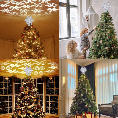 HOLIDAY MAGIC Star Projection Tree Topper Gold Finish – Dining Room Christmas Focal Point with Rotating Patterns