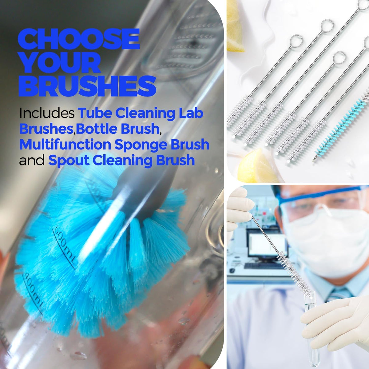 Holikme Bottle Brush Tube Cleaning Lab Set – Minimalist Home Bar Cleaning Kit, Less is More Approach to Bottle Care