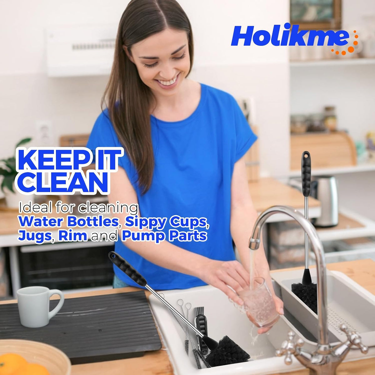 Holikme Long Handle Bottle Brush – Health-Conscious Cleaner for Daily Smoothie Cups, Protein Shakers, and Detox Carafes