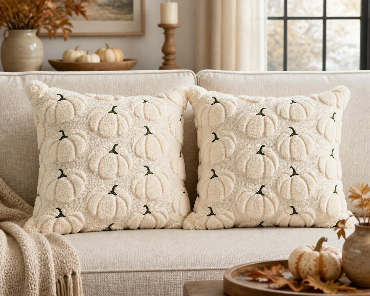 HOMDEC Simple Pumpkin Pattern Pillow Covers 18x18 Set of 2 Effortless Beige Renter Friendly Refresh