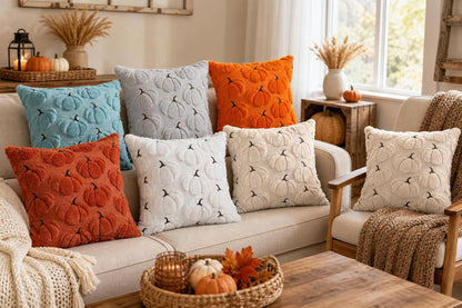 HOMDEC Simple Pumpkin Pattern Pillow Covers 18x18 Set of 2 Effortless Beige Renter Friendly Refresh