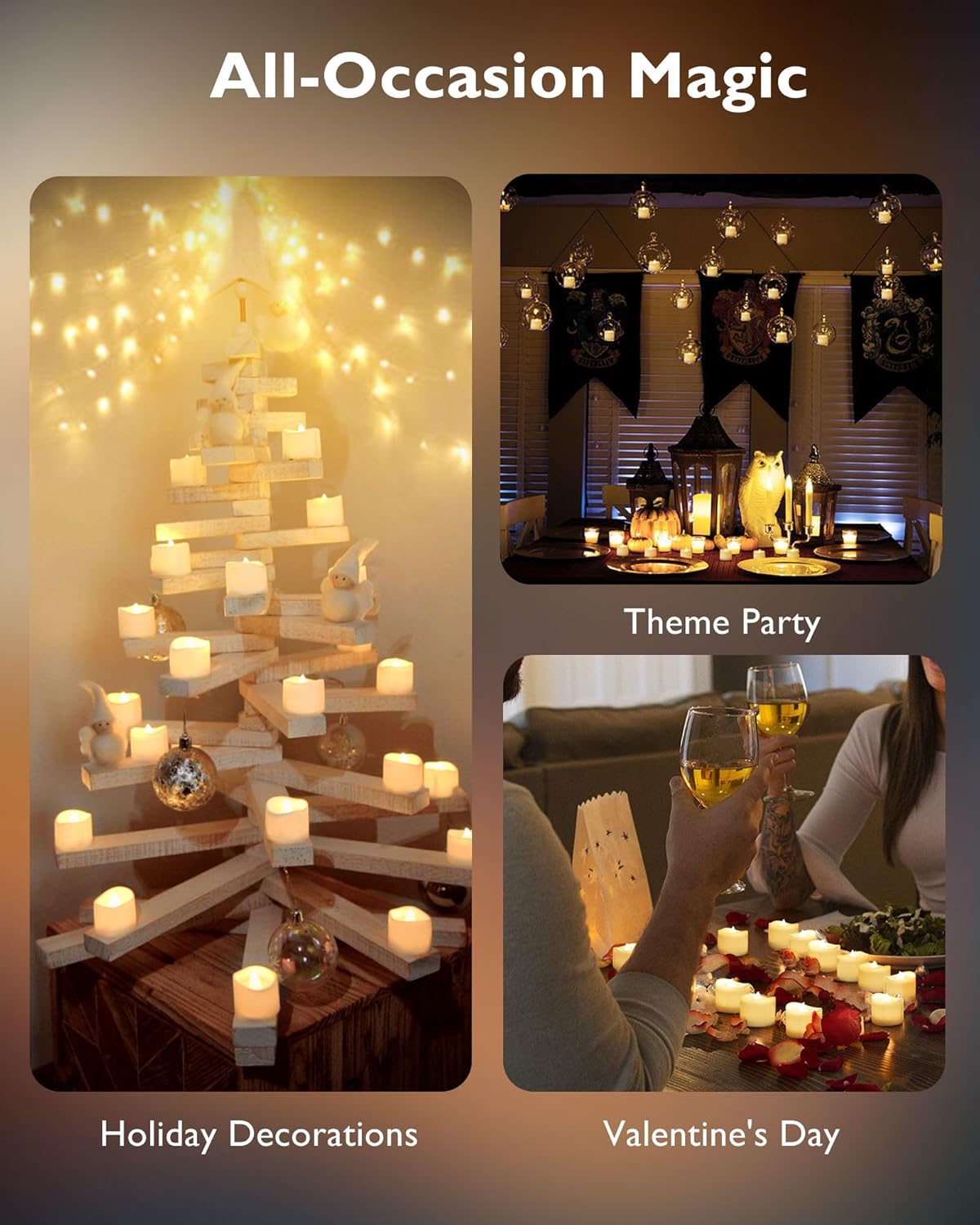 Homemory Flameless Tea Lights 48 Bulk – Neutral-Toned LED Votives for Japandi, Scandinavian & Less-Is-More Interior Styles