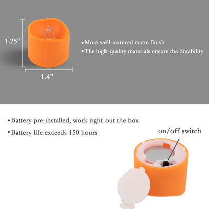 Homemory Mini Flameless Candles Orange 12 Count with Flicker — Pumpkin and Votive Holder Decor for Halloween Porches and Dining Room Tables